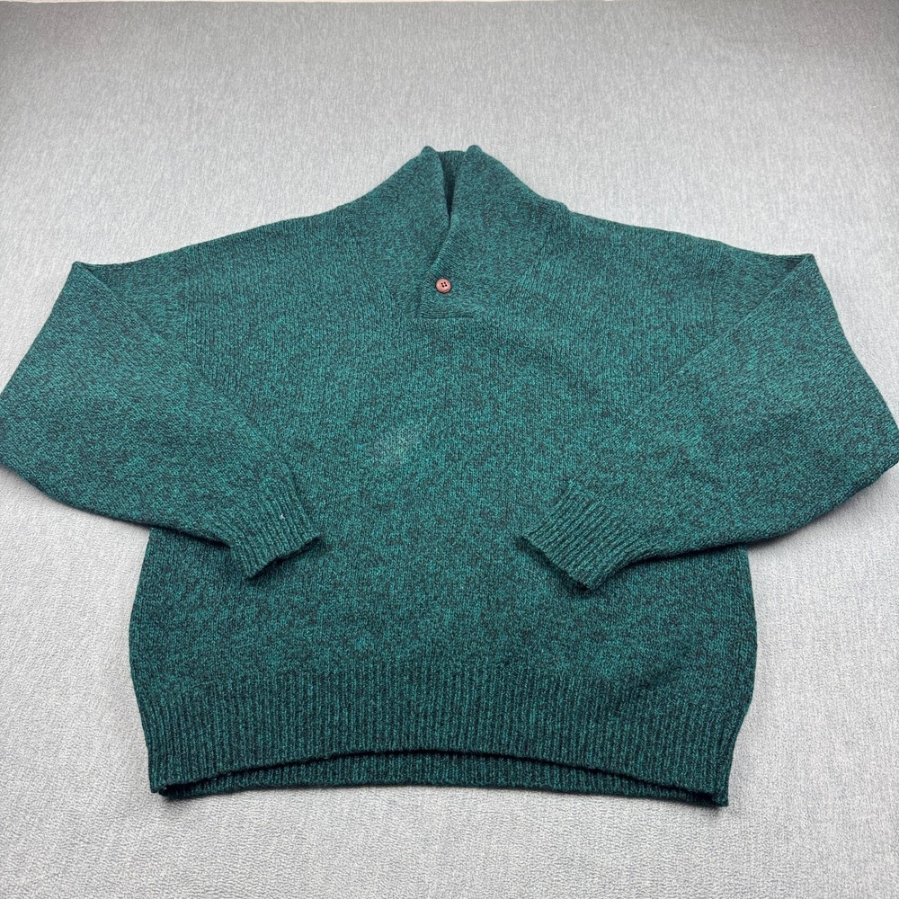 Vintage Eddie Bauer Sweater Mens XL Green Shawl Collar Wool Blend Made in USA